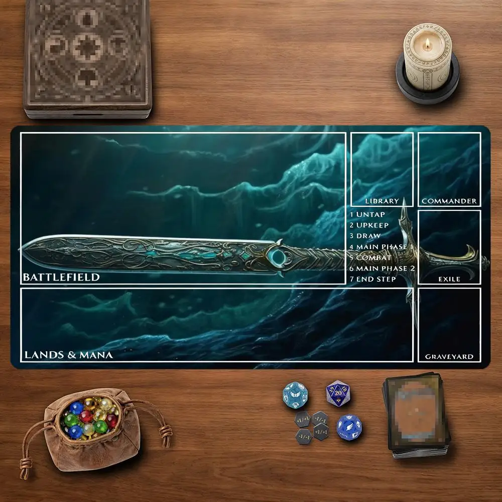 Abyss Legendary Sword TCG Playmat 35X60CM Carved Magic Card Battle Mat Non-Slip Durable Stitched Edge Trading Card Playmat