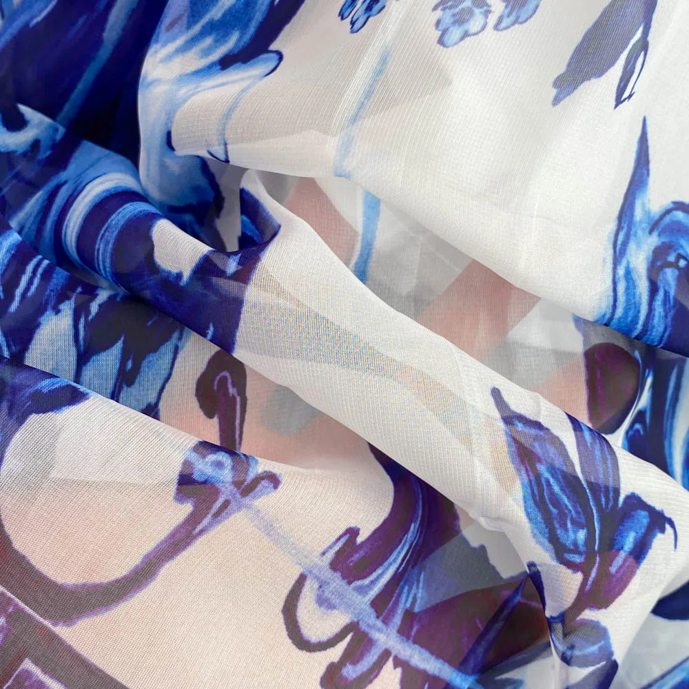 Maxi Dress Women Batwing Sleeve Blue and White Porcelain Printing Bohemian Vacation Fashion Designer Summer Dresses Faldas 2022