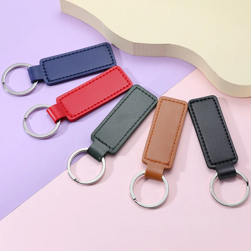 PU Leather Keychain Short Doublesided Car Thread Gift Metal Pendant Waist Strap Wallet Key Chain Simple Keyholder