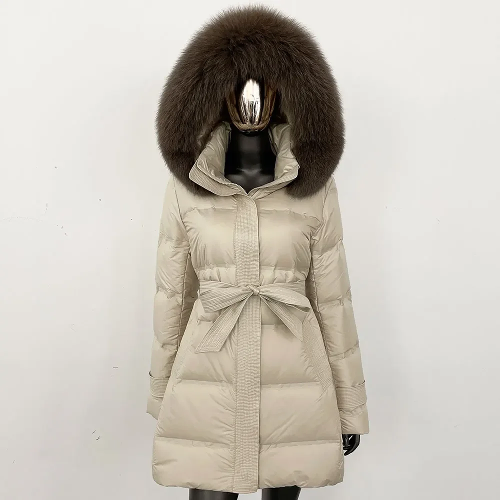 

Natural Fox Fur Coat Female 2024 New Winter Thick Warm White Duck Down Jacket Office Lady Real Raccoon Fur Puffer Jacket Women