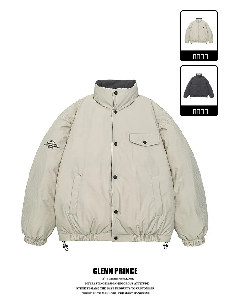 

GPstudio Модная японская двусторонняя утепленная хлопковая куртка для мужчин, повседневная рабочая одежда, свободный крой, воротник-стойка