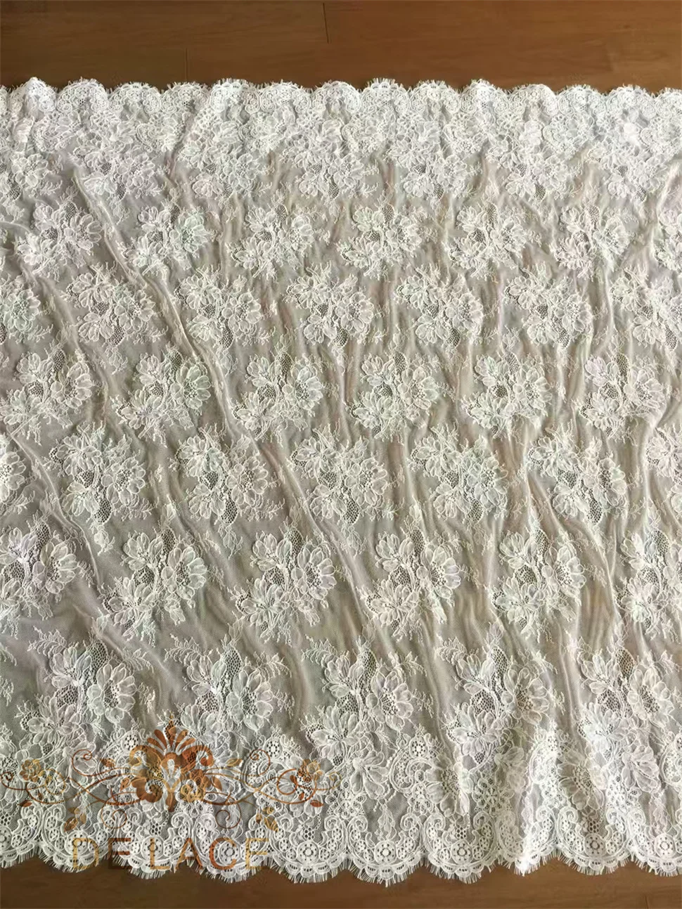 

SXGN Exquisite Wedding Dress Eyelash Corded Lace Chantilly Lace Tulle Embroidered Floral Pattern Bridal Dress Lace Fabric