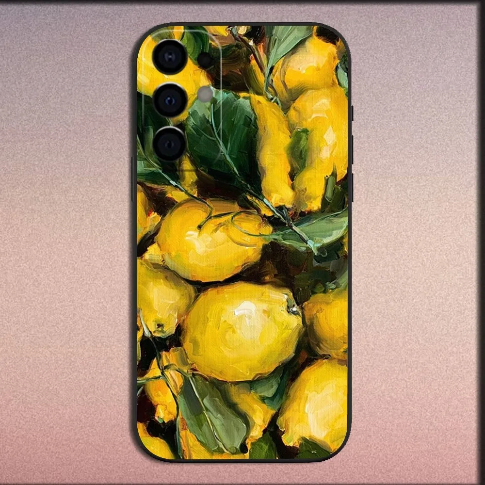 Lemon Oil Painting Phone Case For Samsung S25,S24,S21,S22,S23,S30,Ultra,S20,Plus,Fe,Lite,Note,10,9,5G Black Soft Cover