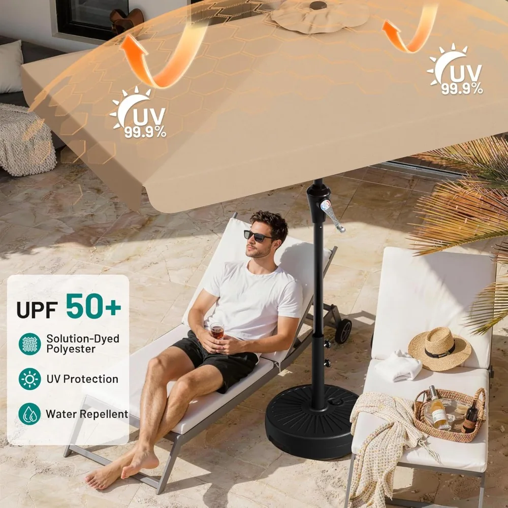 8 X 10 FT Large Rectangular Patio Umbrella with Valance, Outdoor Table Market Umbrella w/Crank & 8 Ribs, Rectangle, Customized