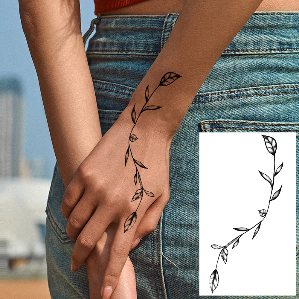 

1 шт. водостойкая временная татуировка с черным листом, женская ручная татуировка, поддельная татуировка для боди-арта