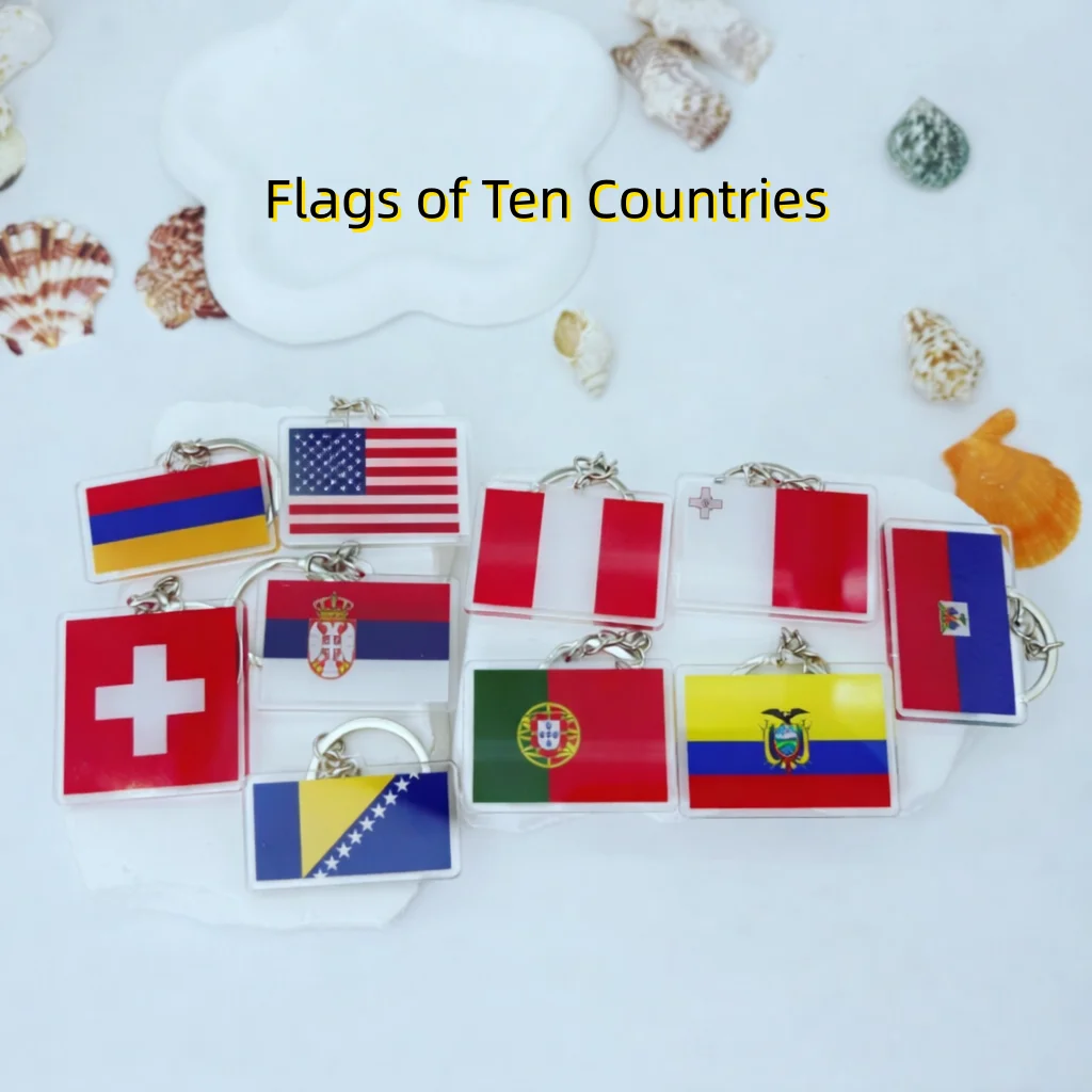 1 llavero acrílico con bandera del país adecuado para EE. UU., Suiza, Portugal, Bosnia, Armenia, Malta, Ecuador, Perú, Serbia y Haití