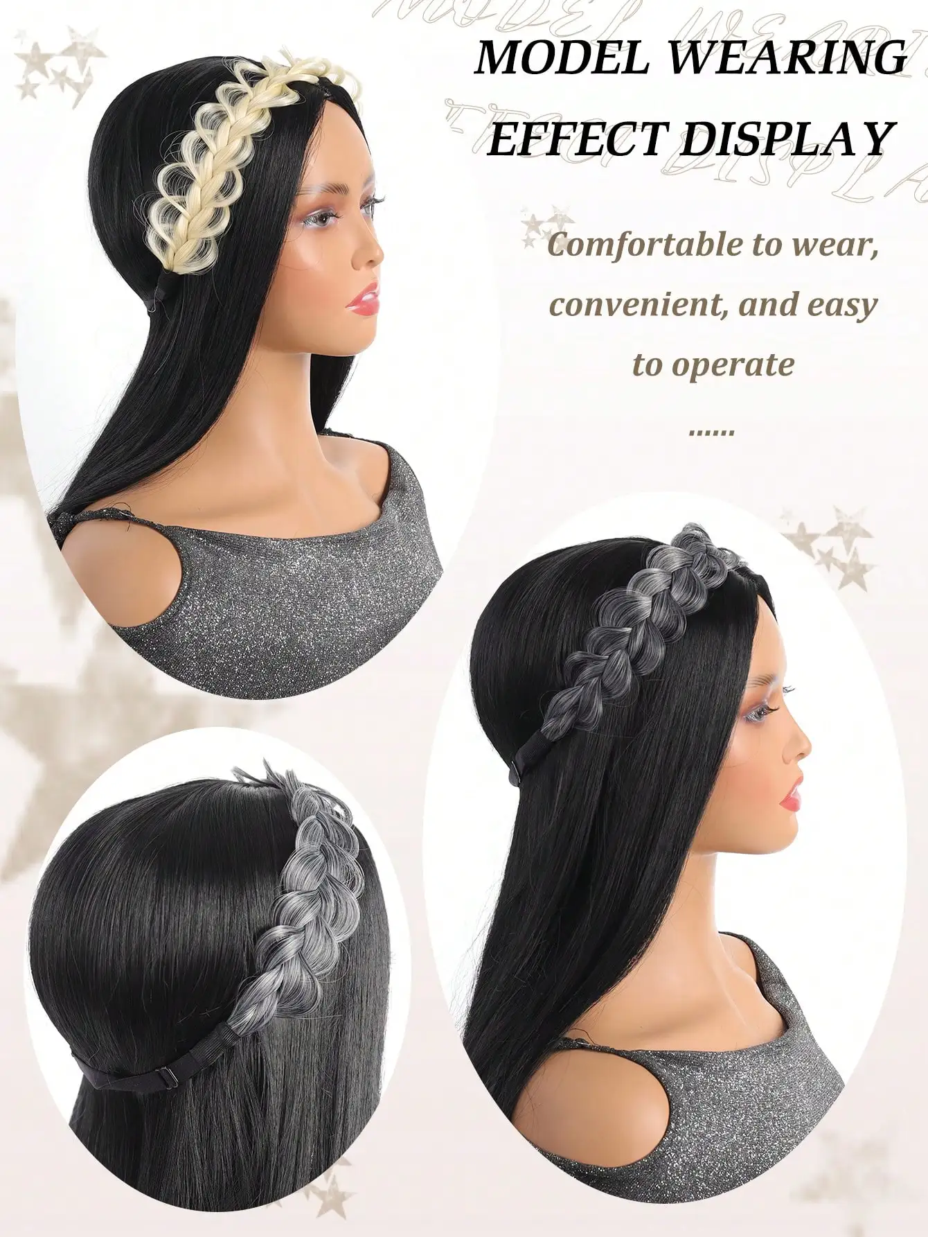 Synthetic 1 pc Women\'s Adjustable Braided Hair Band Can Be Used As Wig Decoration, Suitable For Women\'s L