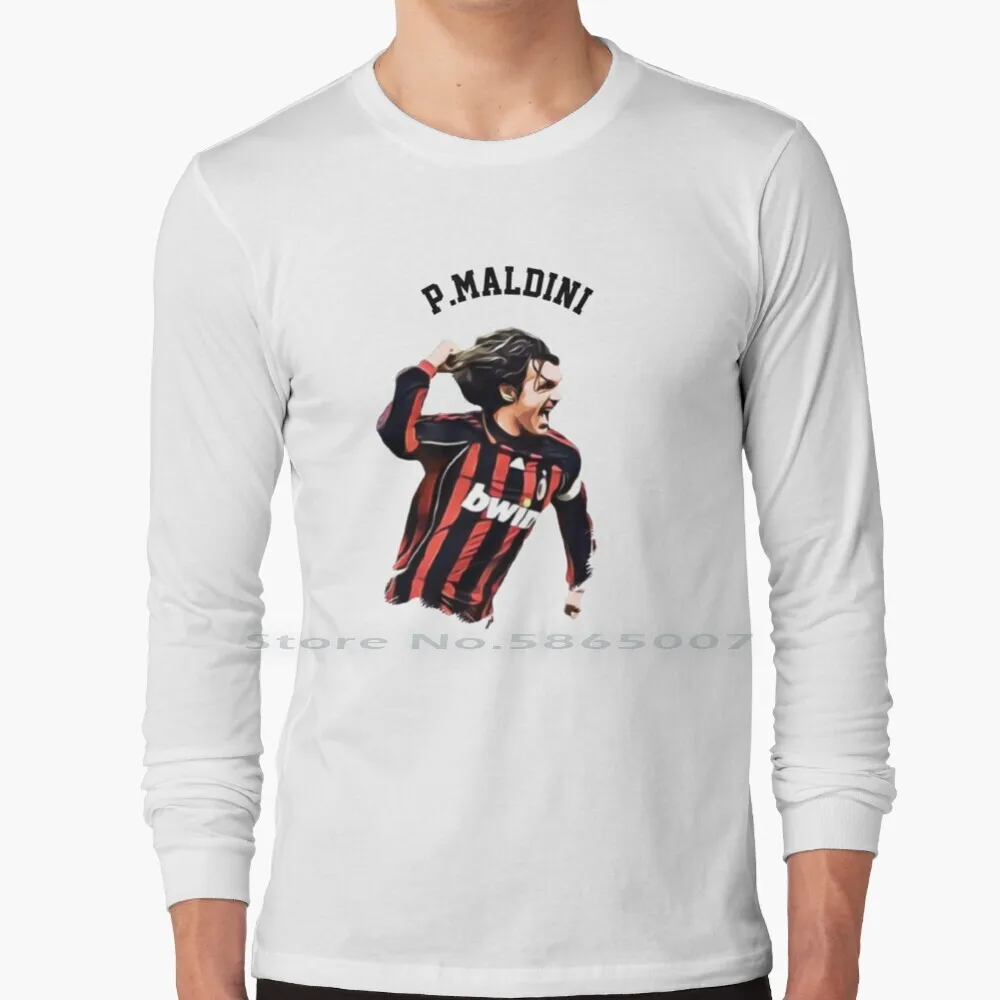 Legends Of The Beautiful Game Cartoon Collection / Legends / Paolo Maldini 2 Cartoon Artwork 100% Cotton Long Sleeve T Shirt