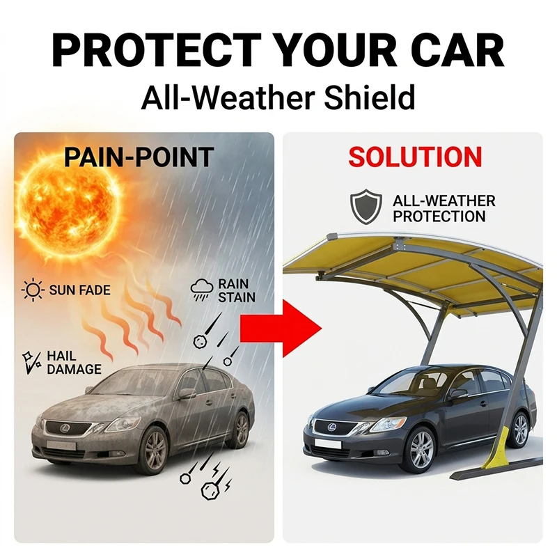 Heavy Duty Aluminum Alloy Carport Canopy Weatherproof Car Shelter with Curved Solar Roof for Residential Driveway Garage Parki