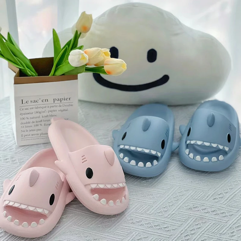 Summer Women Lovely Shark Slippers Men Home Bathroom Non-slip Slides Couple Thick-soled Flat Sandals Family Cute EVA Flip Flops