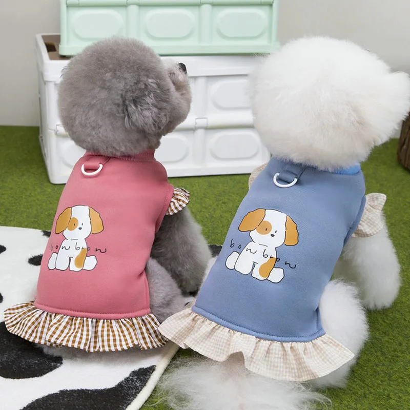 

Dog Clothes Spring Autumn Blue Pink Costume Flying Sleeve Hoodie Dresses For Small Dogs Chihuahua Puppy Skirt Clothing Apparels