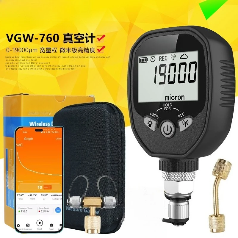 VGW-760 Wireless APP Vacuum Gauge, High Precision Electronic Digital Display Vacuum, Pressure Gauge
