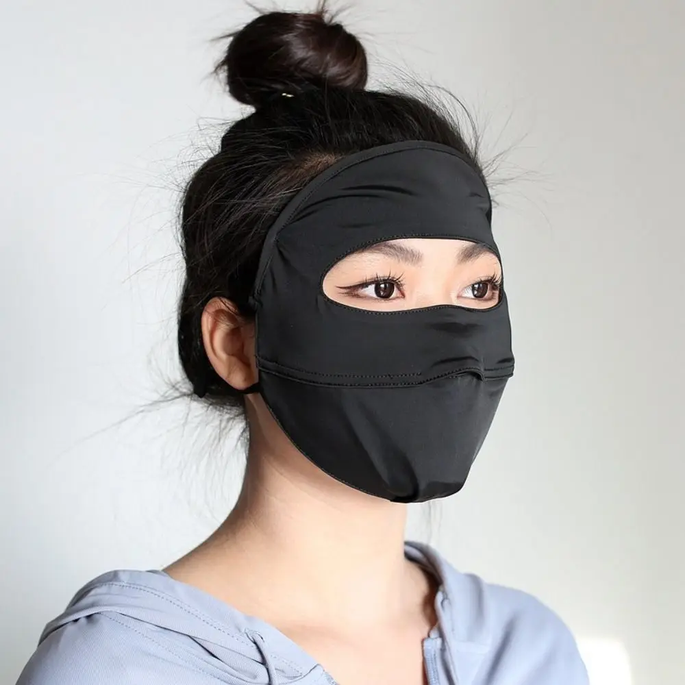 Penutup tabir surya wanita, topi pelindung wajah warna polos, masker wajah Gini sutra es, masker wajah berkendara, topi matahari musim panas