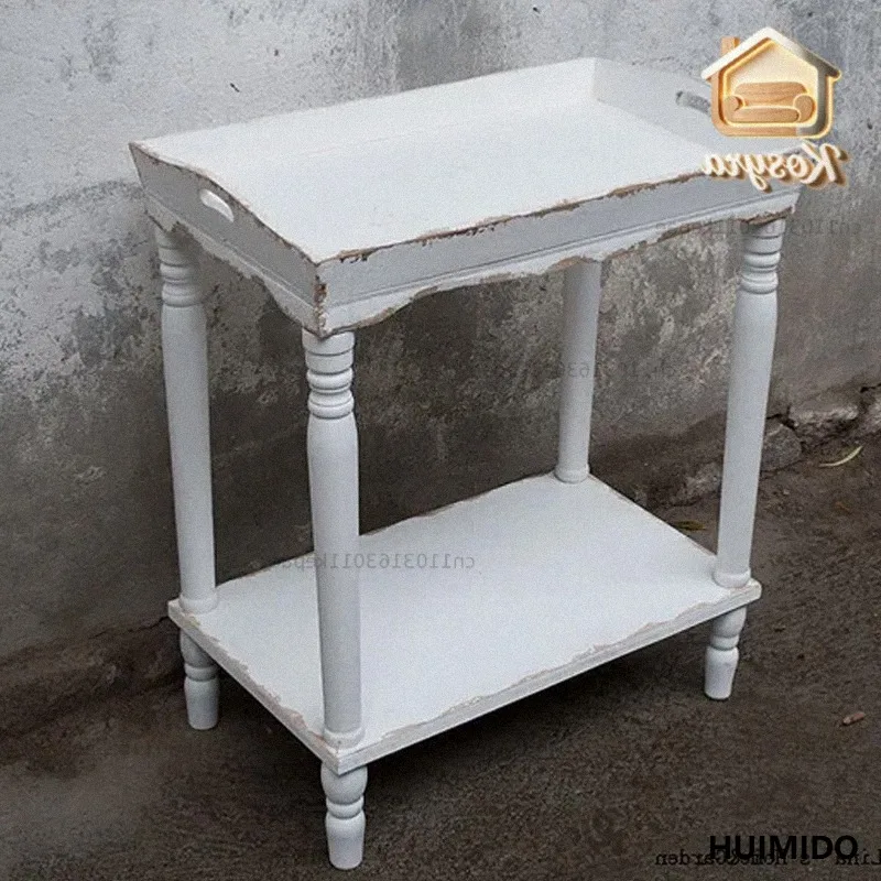 Knock down handmade shabby white wood tray table