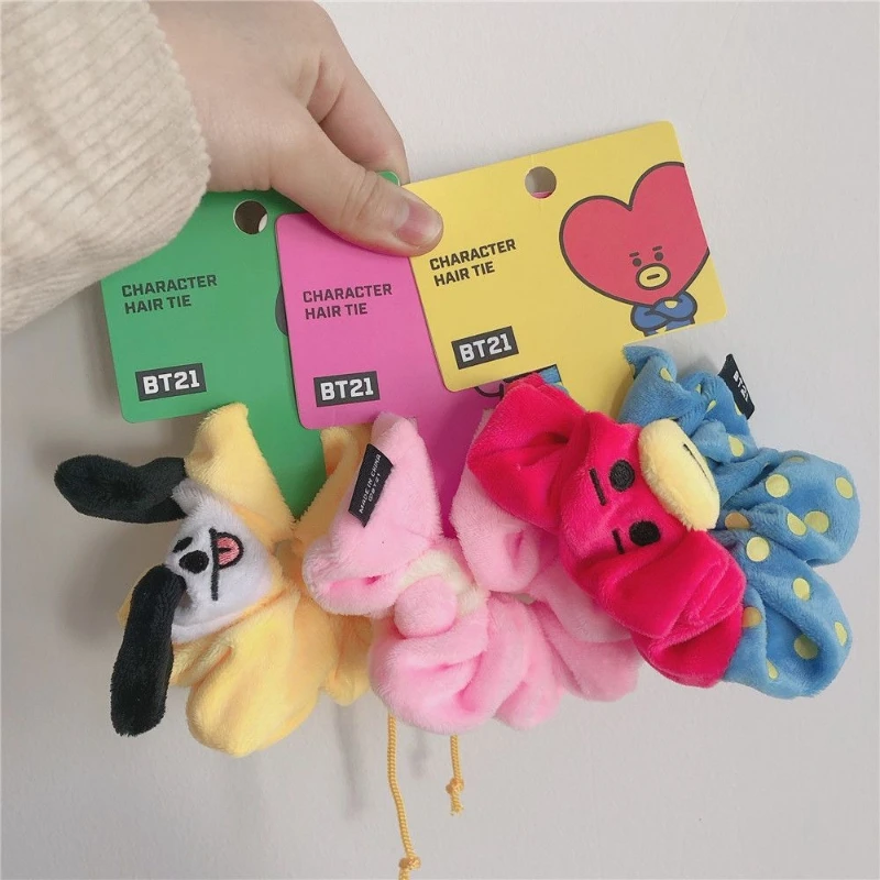 Coletero de peluche BT21 de dibujos animados, accesorio para el cabello Kawaii BTS para niñas, regalo de merchandising de anime