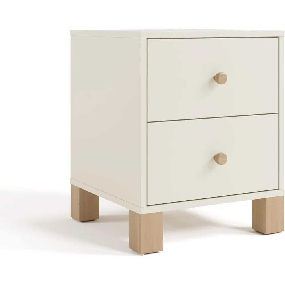 California 2 Drawer Nightstand (White with Driftwood) - GREENGUARD Gold Certified Nightstand for Kids Bedroom, Premium Wood Sto