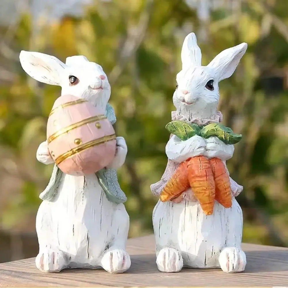Hand-Painted Easter Bunny Figurine Resin Cute Appearance Resin Rabbit Decoration Standing Simulation