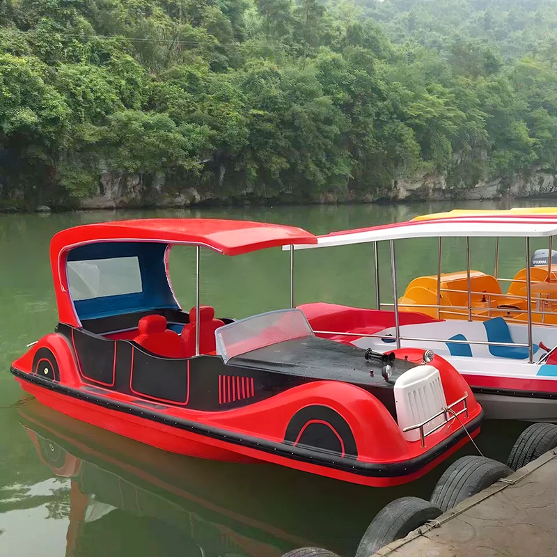 Family Water Park Item Tourist Electric Red Vintage Car Boat 4 passengers Adults Leisure Craft Taxi Boat