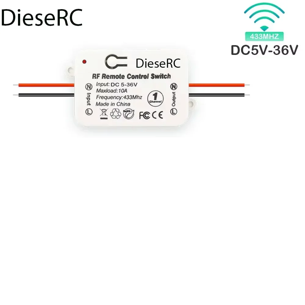 

DieseRC RF 433 Mhz Universal Wireless transmitters and receivers DC12V 10A Relay Receiver Remote Control for Gate DC Led Fan