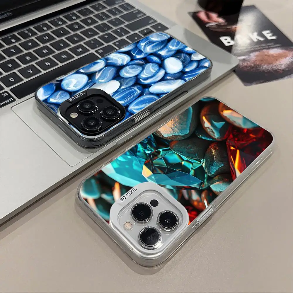 

Aesthetic Stones Mobile Phone Case for iPhone 17 16 15 14 13 12 11 X XR XS 8 7 Pro Max Plus Translucent Colour Protective Pretty