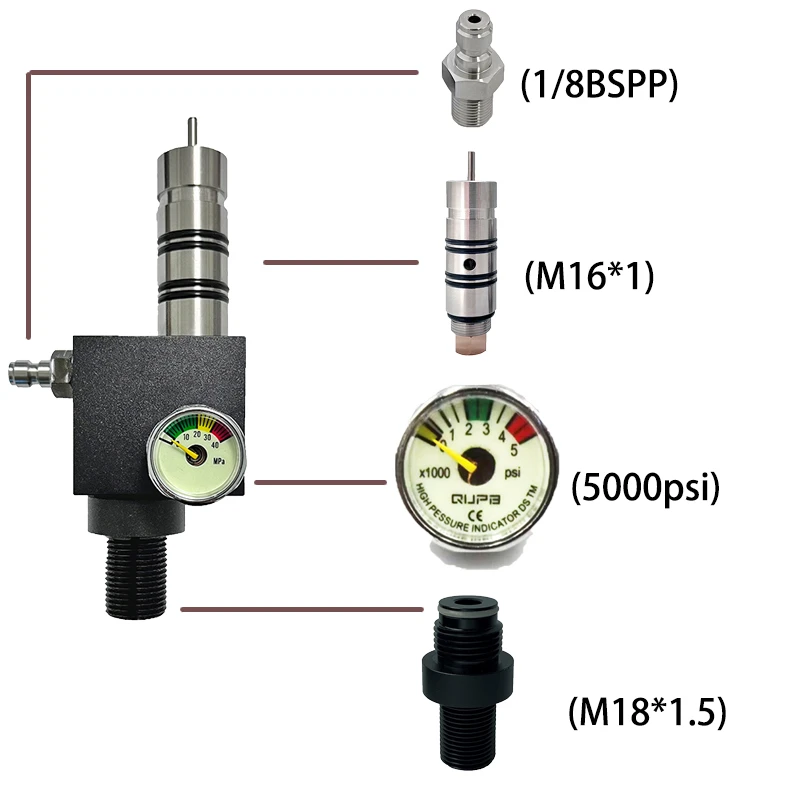 Tanque cilíndrico de Co2 de aire comprimido HPA, válvula Z de alta presión, adaptador regulador de buceo, 400bar/5000psi, M18 x 1,5, aleación de aluminio 6061T6