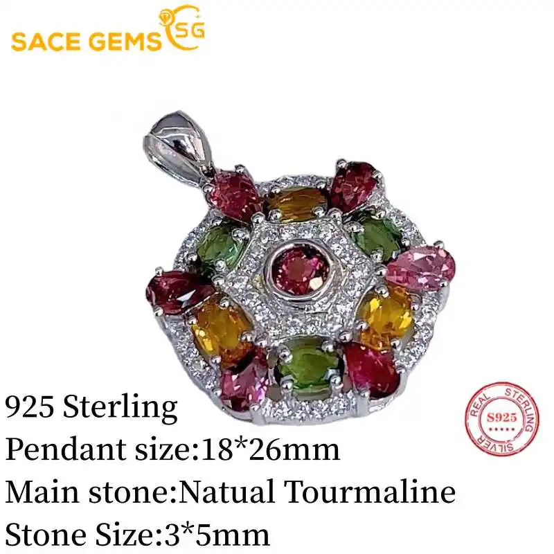 Sacgems 925Sterling Silver Certified 3*5MM Natual Tourmaline collane con ciondolo per Womne fidanzamento Cocktail Party gioielleria raffinata