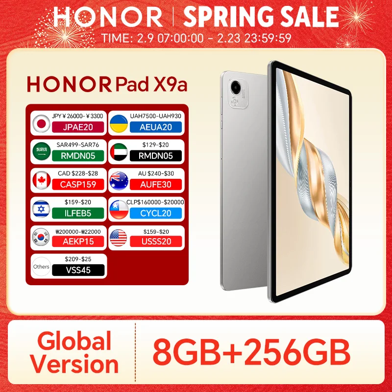 

Глобальная версия HONOR Pad X9a 6 ГБ + 128 ГБ/8 ГБ + 256 ГБ 11,5 дюймов 2,5 К 120 Гц ЖК-экран 8300 мАч Аккумулятор 35 Вт SuperCharge WiFi Android 15
