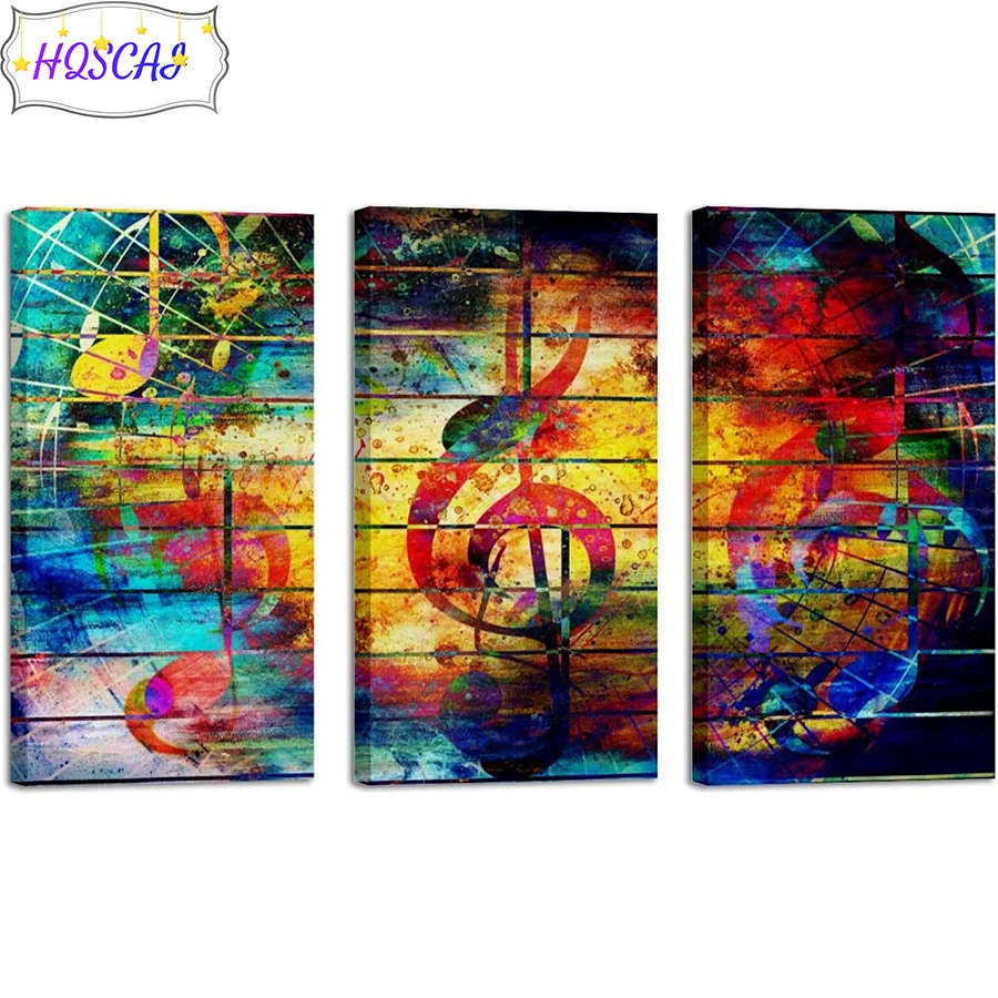 

3pcs graffiti art, musical notes Diamond Painting Full Square round diamond Home Decoration Embroidery Handcraft Art Kits