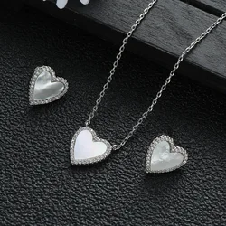 Hot sale Romantic Heart pendant Necklace Earring necklace Jewelry for Women Fritillary gemstone Set Wedding Gift TRENDY Lovely