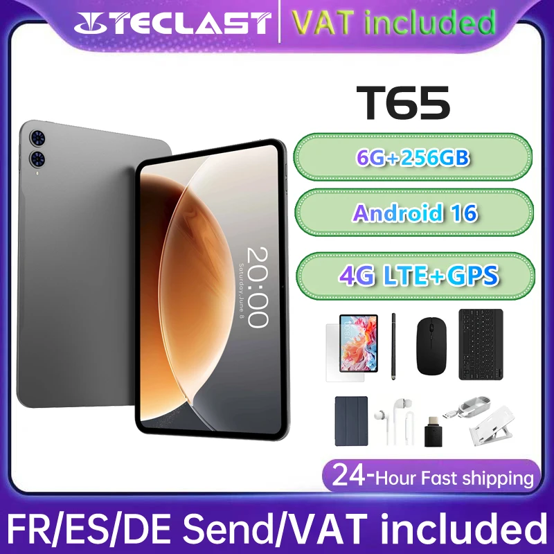 Tablette Android T65 Teclast 16 13,4 pouces 1920x1200 Écran 120Hz T7280 8 cœurs 18 Go de RAM (6 Go + 12 Go) 256 Go de ROM 4G GPS 8000 mAh Type-C 5MP