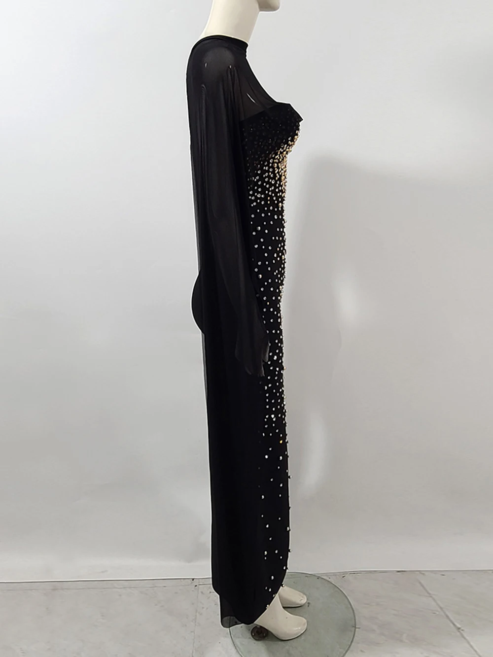 Modphy Abito aderente con fasciatura lunga con perline di lusso con sciarpa in rete 2025 Abiti da sera eleganti da sera per celebrità sexy senza spalline da donna