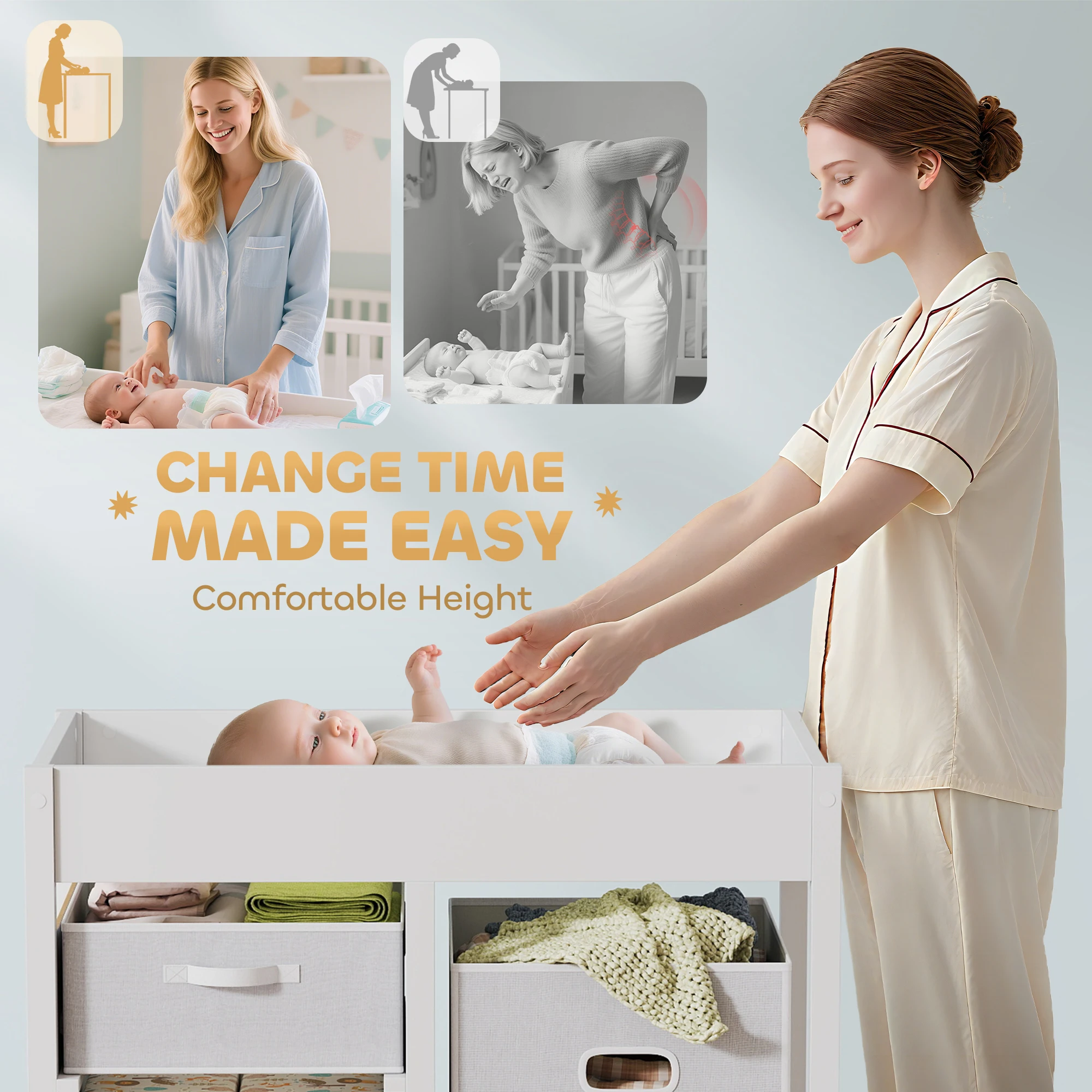 AIYAPLAY Unité à langer pour bébé avec 4 tiroirs, table à langer