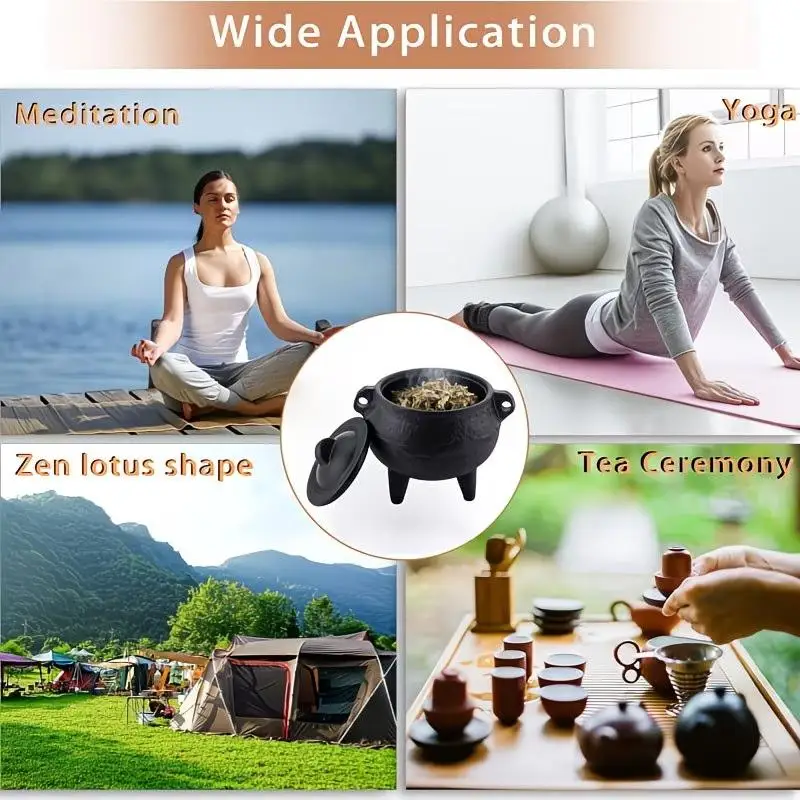 Mini Cast Iron Sandalwood Incense Burner Sage Smudge Pot Vintage Rustproof Aromatherapy Holder for Living Room Bedroom Decor