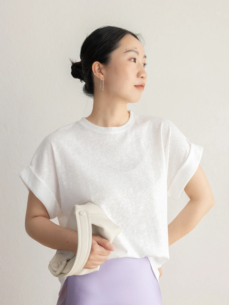 

JENUNIQUE Women's Loose Fit ort Sve T-irt Cotton Linen Blend Breathable Comfortable round Ne Top for Summer