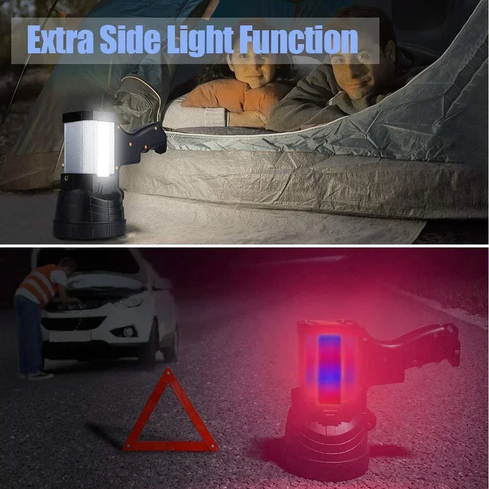 High Power Rechargeable Searchlight Powerful LED Work Light Spotlight Outdoor Flashlight Camping Lantern Torch Power Bank