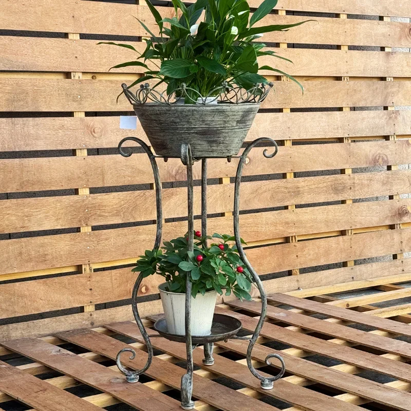 Foreign order retro old wrought iron terrace plant flower stand garden courtyard floor-to-ceiling outdoor tray rack