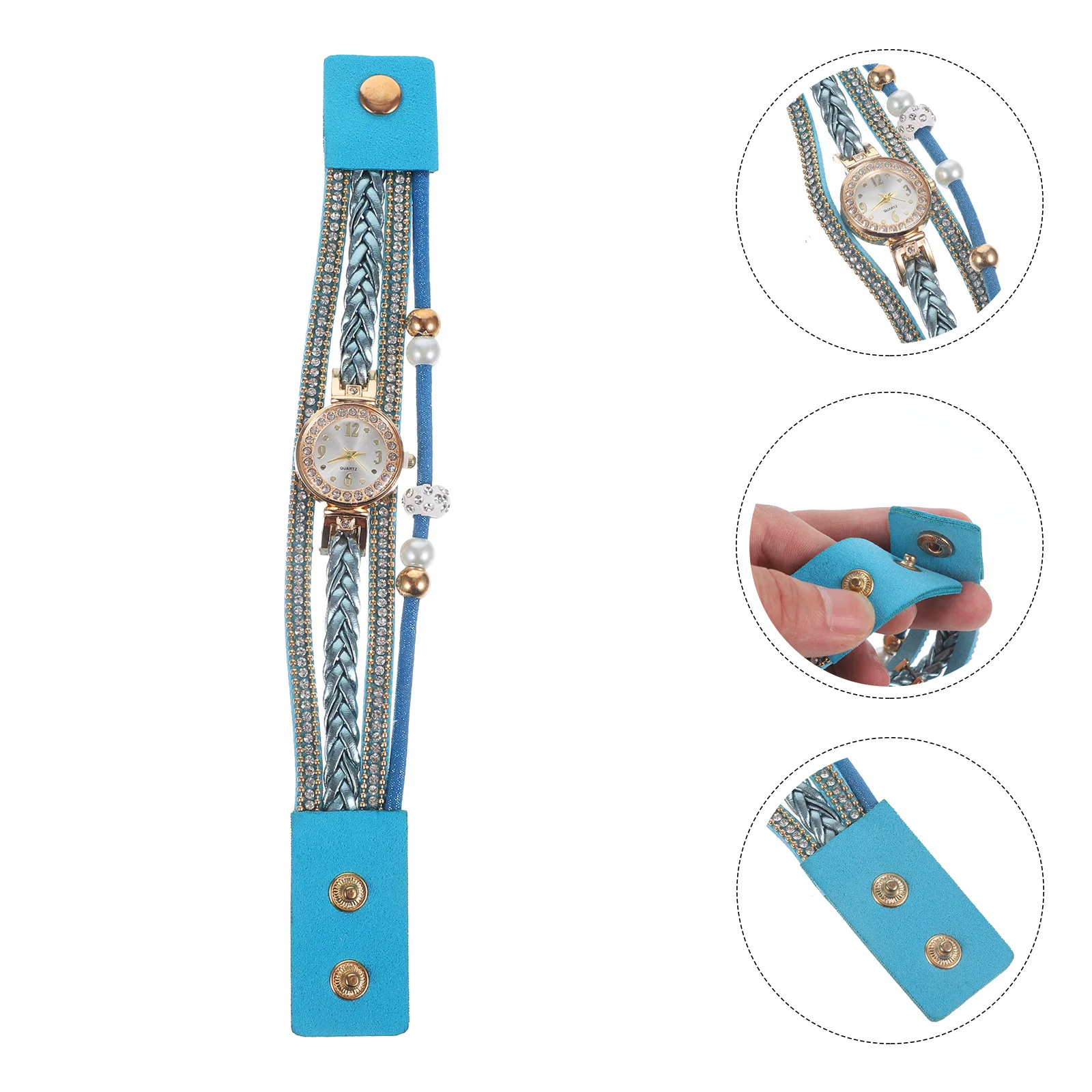 

Pearl Bracelet Watch Sky-blue Creative Women Fashion Vintage Cool and Unique Gift
