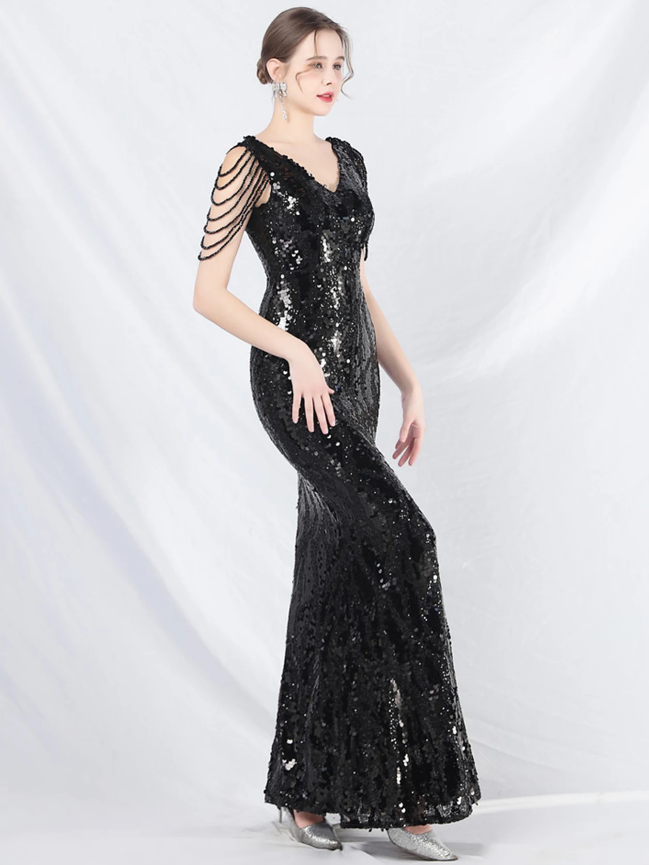 Sexy backless sequin summer dress women elegant rhinestone birthday wedding party dress luxury prom evening long dresses vestido