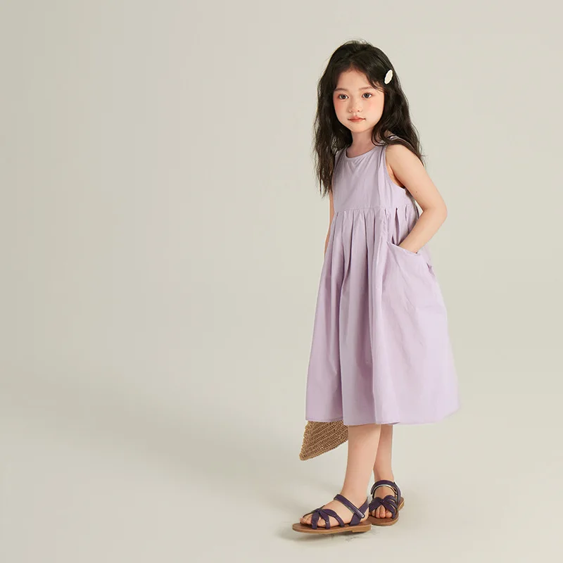 Girls' Korean Western Style Vest Dress Sweet Princess Summer Fashion High-End Lace Edged Children's Clothing