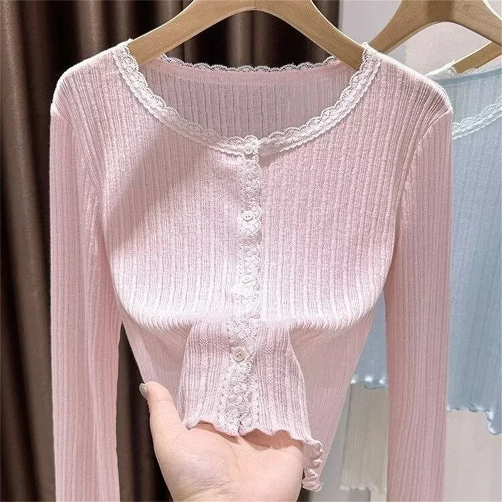 Thin Short Cardigans Sunscreen Spring Autumn Hollow Out Woman Sweaters Korean Fashion Casual Long Sleeve Top Cropped Cardigan