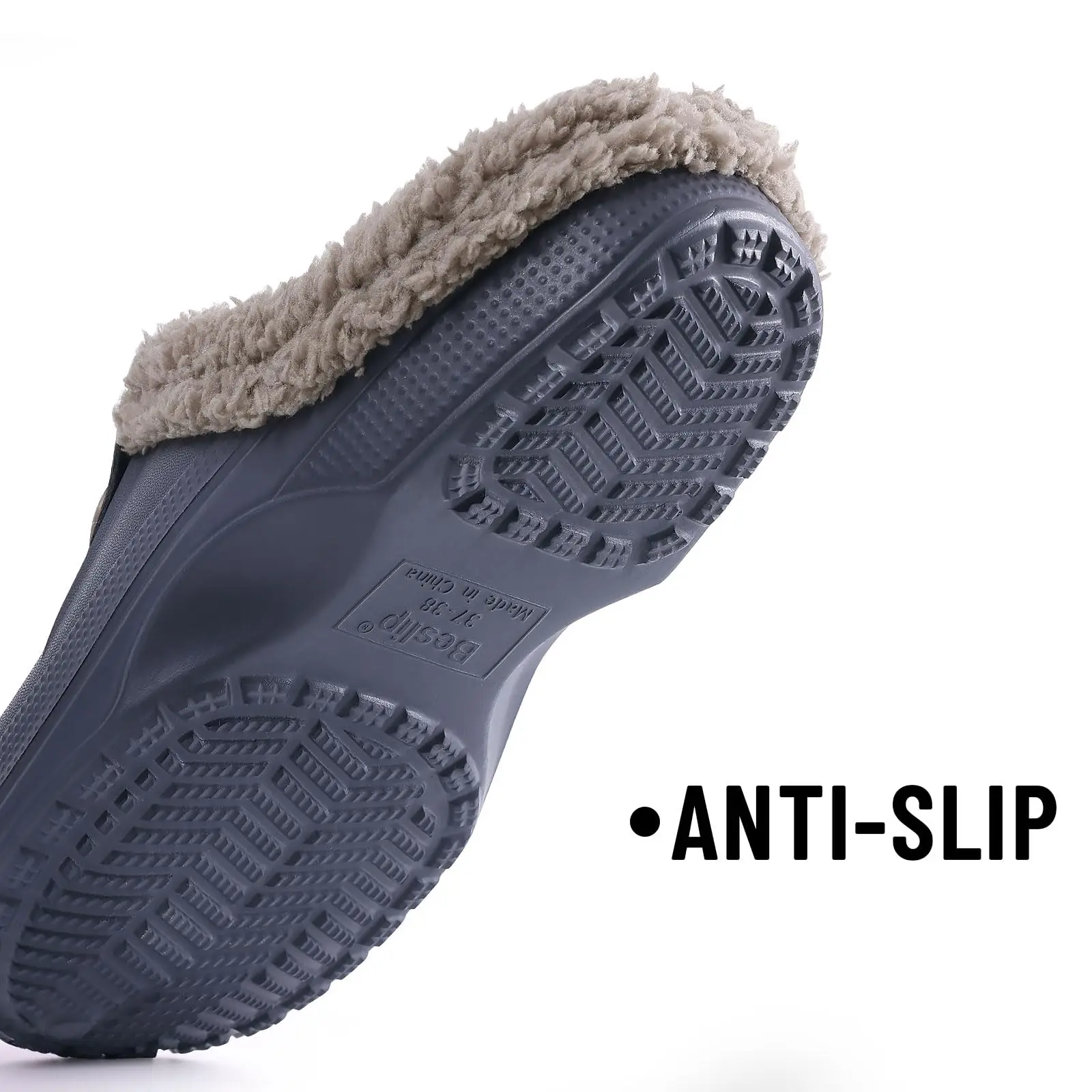 Lächeln Winter Pelz Gefüttert Clogs Frauen Fuzzy Hausschuhe Männer Warme Hausschuhe Erwachsene Outdoor Wasserdichte Hausschuhe Komfort Garten Clogs – Detail 9