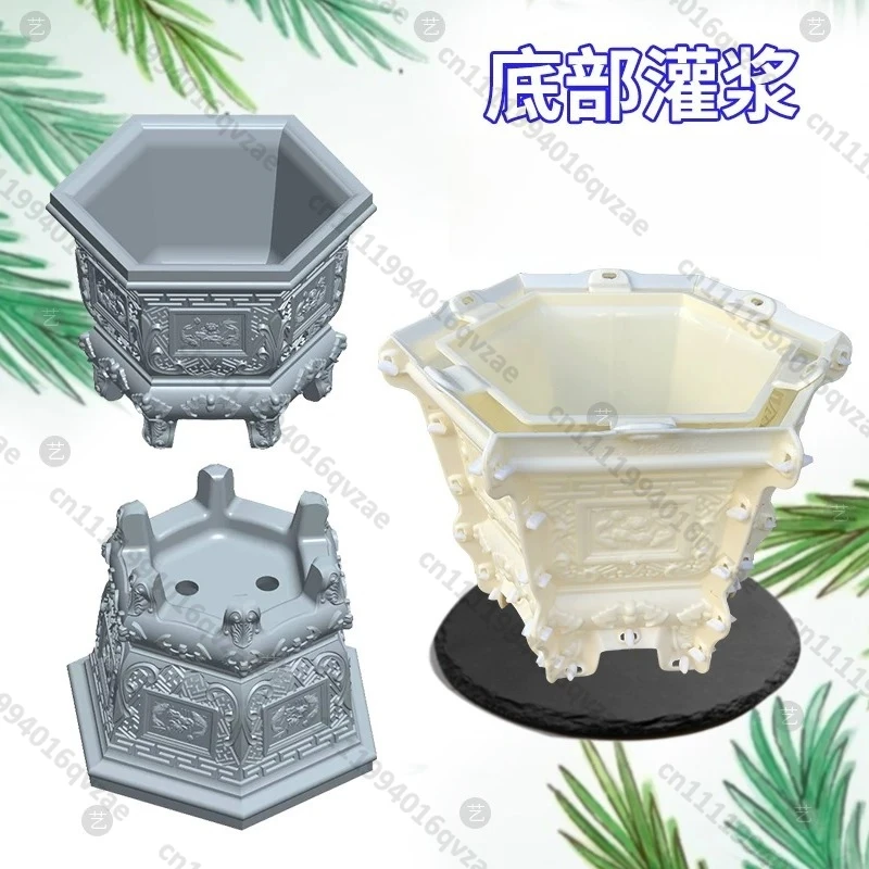 Thickened Liuding Flower Pot Mould Homemade Cement Flower Pot Hexagonal European Bonsai Concrete Abrasive Tool Plastic Model