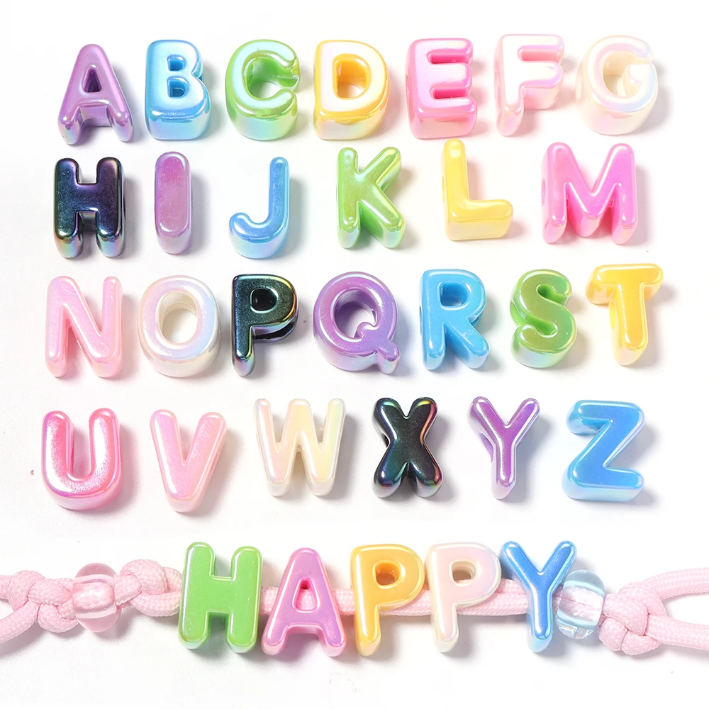 10pcs/lot Random Colored Acrylic Alphabet Beads A-Z Letters Big Hole Loose Spacer Beads For DIY Crafts Name Bracelet Keychains