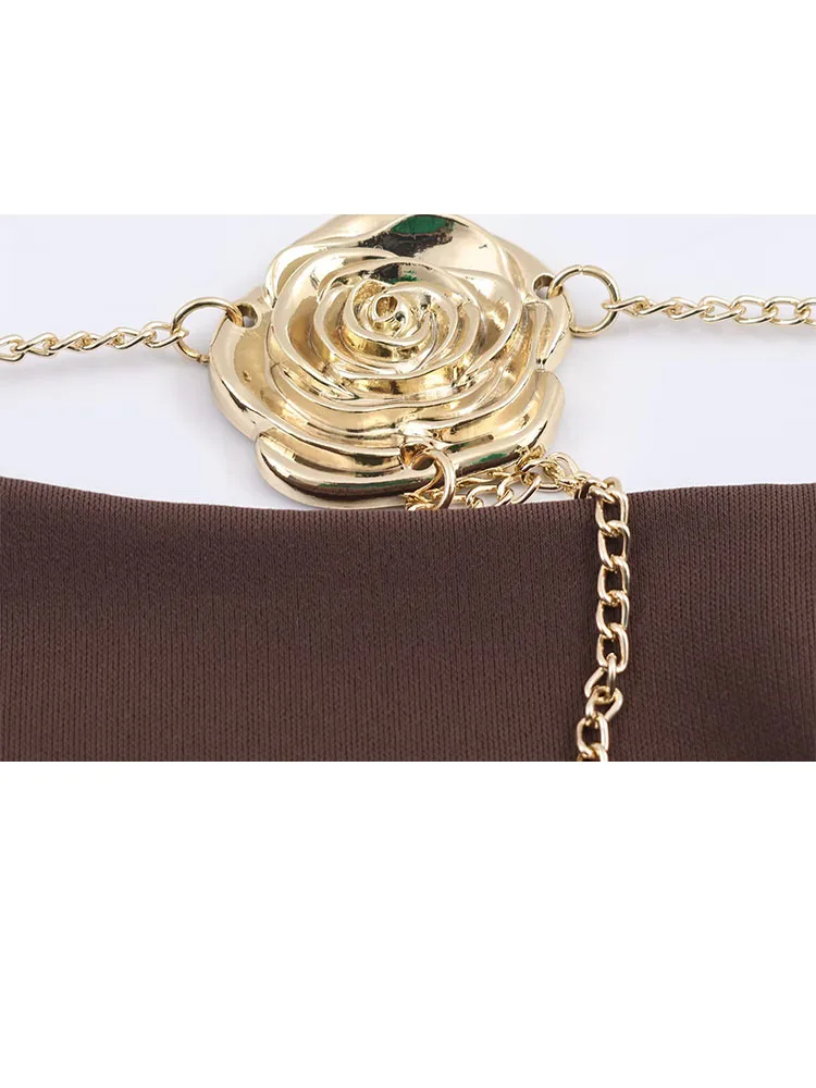 Hh nova mulher primavera moda em torno do pescoço sem mangas sexy sem costas corrente plissado decoração vestido longo feminino elegante vestido de festa