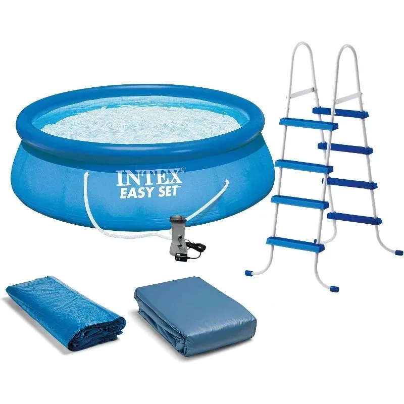 INTEX 15ft x 48in Easy Set Inflatable Swimming Pool Set with 1000 GPH Filter Pump and Chlorine Dispenser, Family Backyard Pool