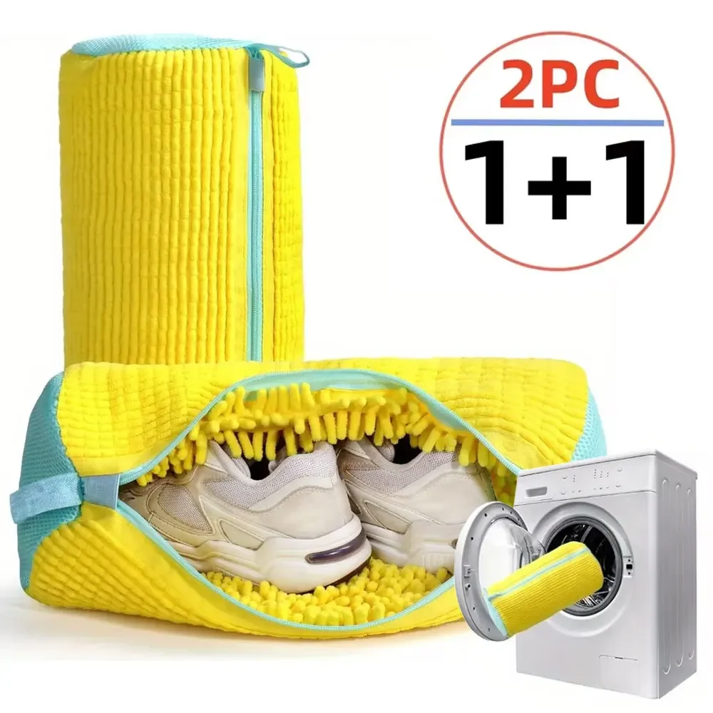 SZKOY 1/2Pcs Shoe Washing Bag for Washing Machine, Fluffy Inner Fibers Effectively Remove Dirt, Anti-Deformation Reusable Laundry Bag No More Hand Scrubbing