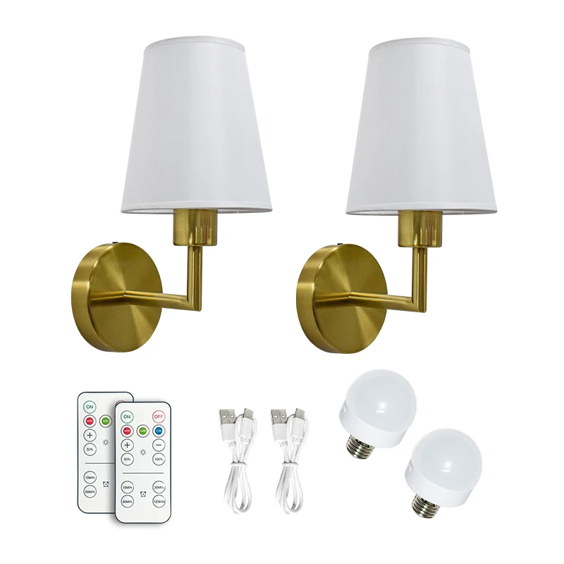 

Set of 2 Cordless Wall Sconces Retro Industrial Battery Operated Fabric Wall Lamps for Bedroom Living Room Corridor Bar Lighting