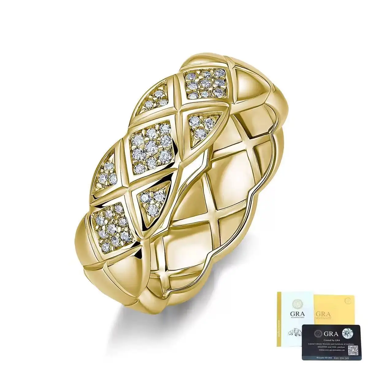 S925 Sterling Silver Rhombus Grid Moissanite Band Ring 0.22CT D Color Stackable Women Wedding Ring Gold & Silver Tone