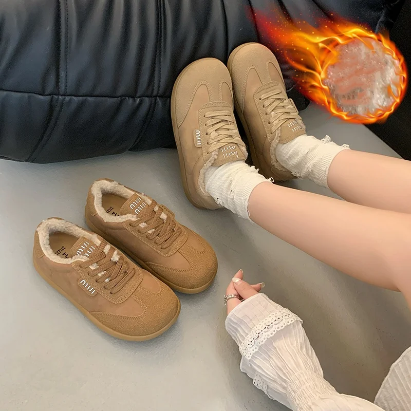 2024 Winter Fashion Trend Women Casual Cotton Shoes Comfortable Non-slip Casual Shoes Outdoor Warm Cotton Flat Casual Shoes