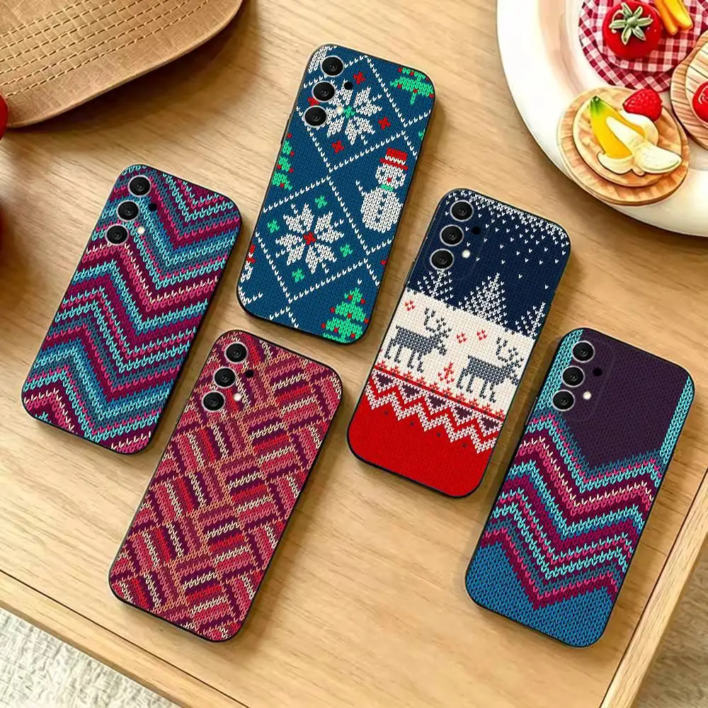 Knitting Chevron Pattern Slim Shockproof Black Phone Case, Compatible with Samsung S20-S26,Note20,Ultra,Plus,FE,Lite